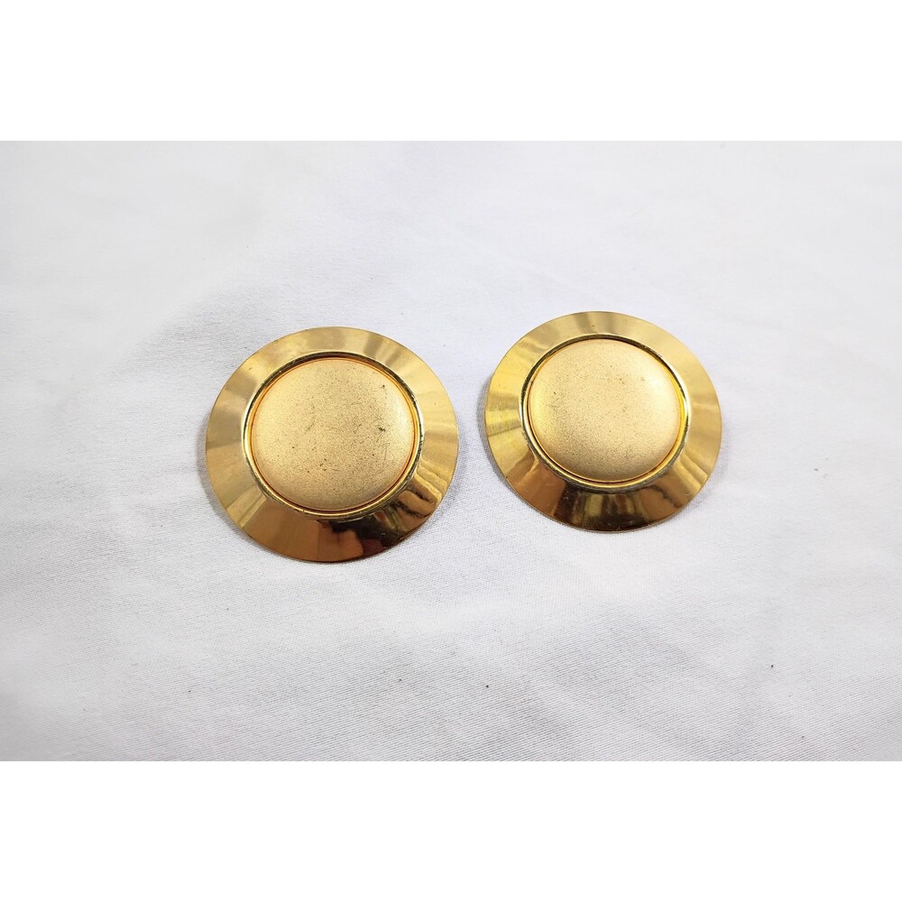 Vintage 80s Large Round Gold Toned Clip On Earrings